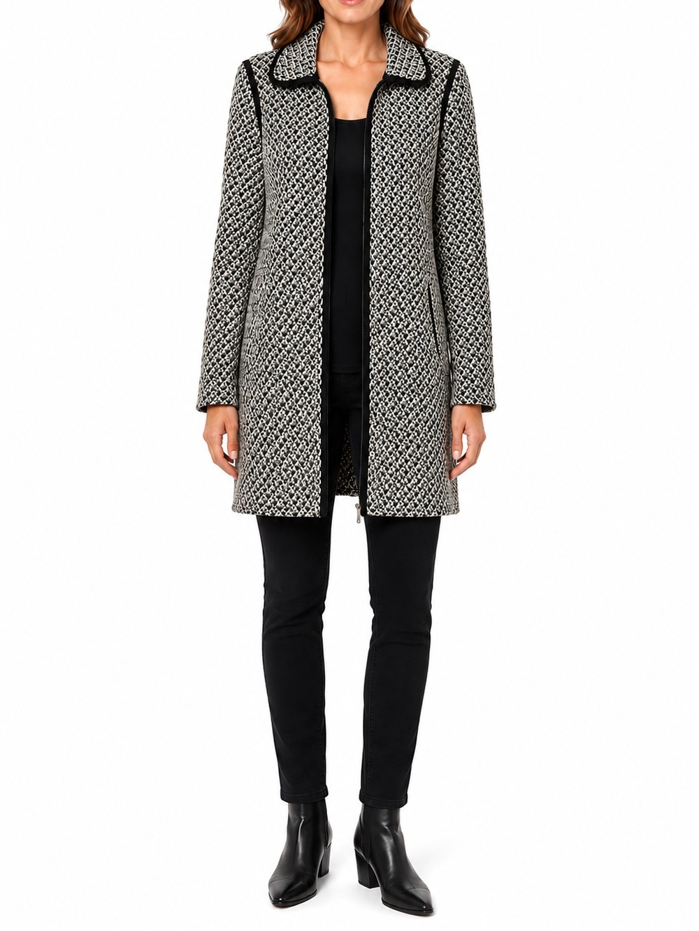 Talbots Black & White Wool Blend Sweater Jacket Blazer Women’s Large L Bouclé